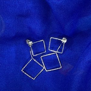 Square stacked silver earrings